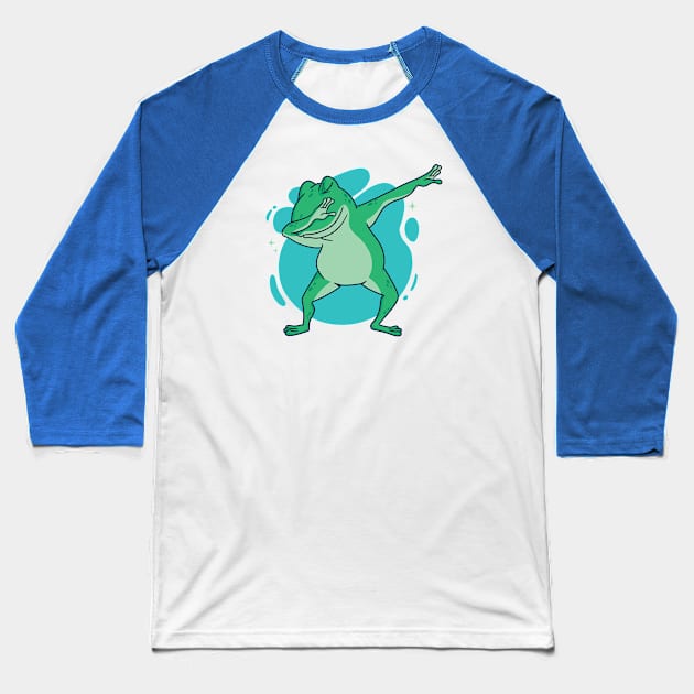 Cute Dabbing Frog Cartoon Baseball T-Shirt by SLAG_Creative